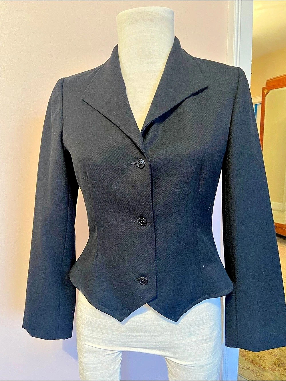 1970s Black Label Vintage Halston Sportswear Black Fitted Tailored Blazer Jacket
